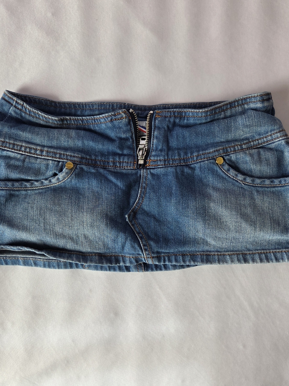 Blue Denim Micro Skirt/Belt with Front Zip
